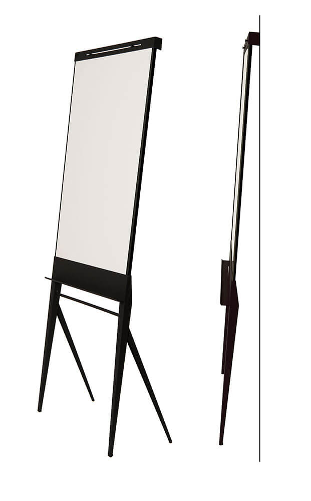 Elegante verrijdbare flip-over, whiteboard, met sexy uitklapbare poten