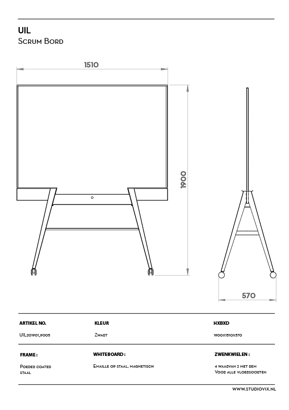 Double sided magnetic whiteboard, mobile with scrum plates