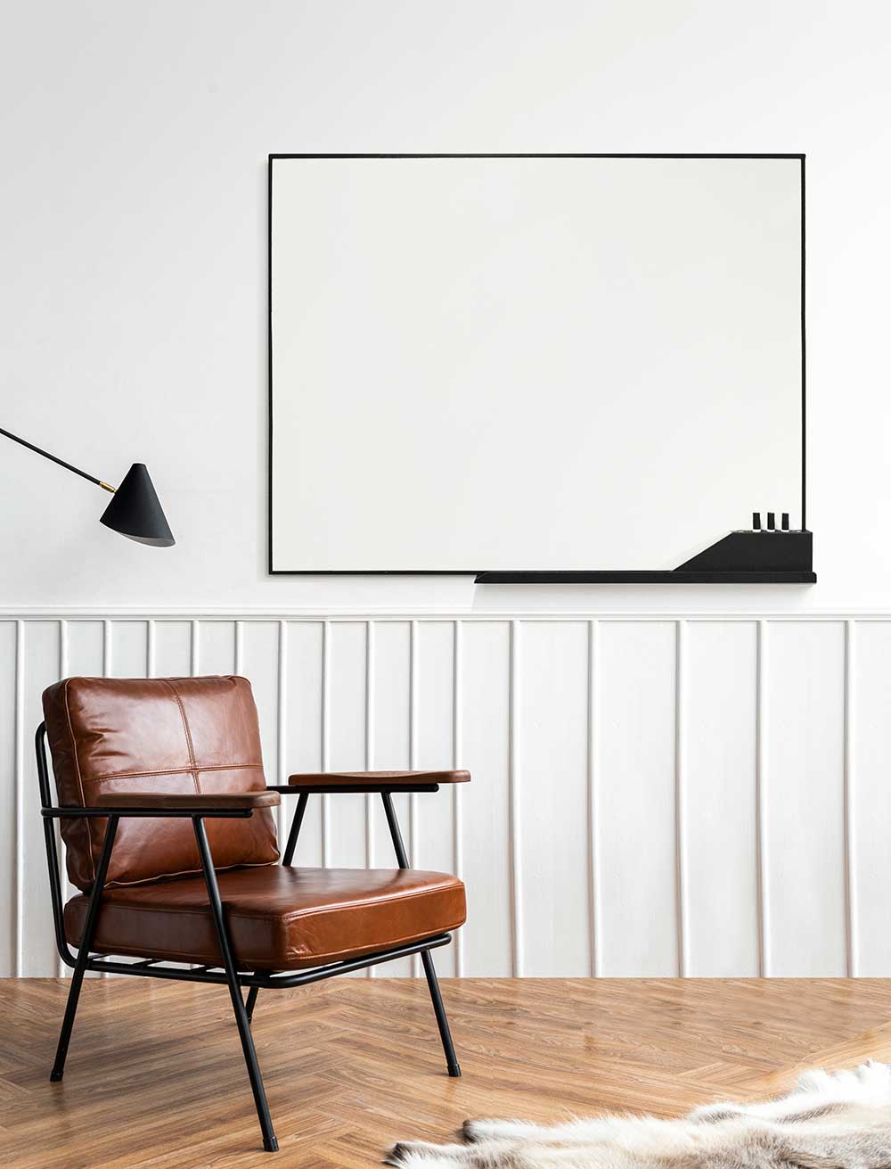 Elegant Wand-Whiteboard, magnetisch, emaille met markerhouder