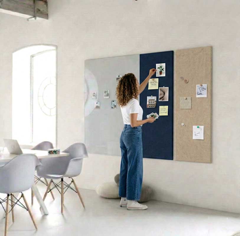 Filz-Pinnwand KIEZEL und farbiges WALLABY Whiteboard