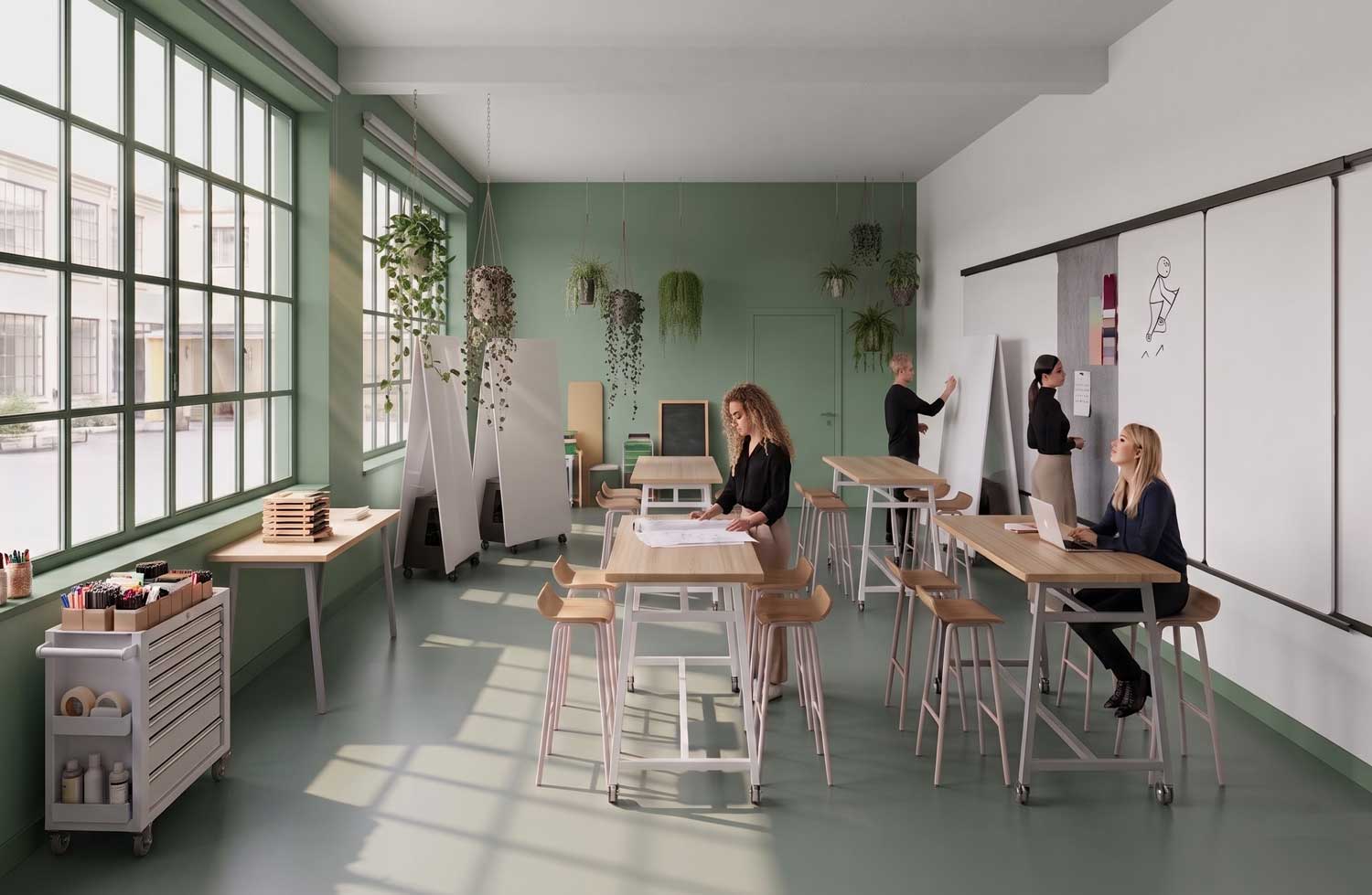 Konzept eines Future Workplace mit flexiblen Interaction Rooms und Visualisierungsw&auml;nden